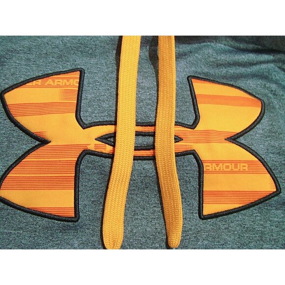 Under Armour Gray Loose Fit Orange Logo Front Pockets Hoodie Sweatshirt Size L - Picture 5 of 12